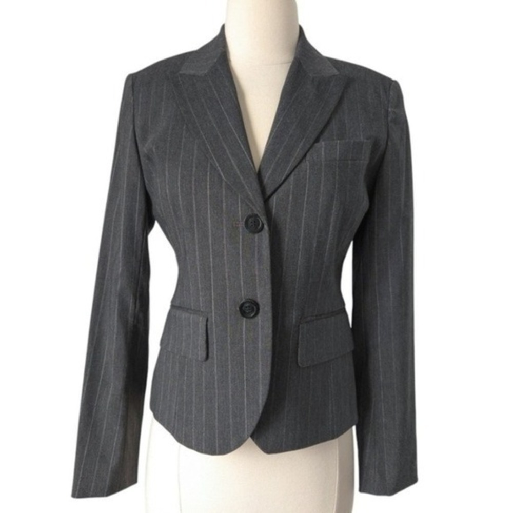 Michael‎ Kors Heather Gray & White Striped Cropped Blazer Suit Jacket- Size 2